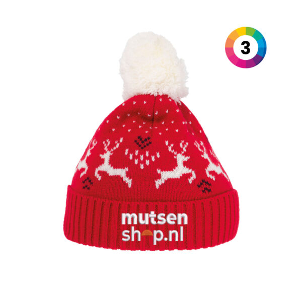 Rendier mutsen borduren, luxe kerstmutsen borduren, kerstmuts met geborduurd logo