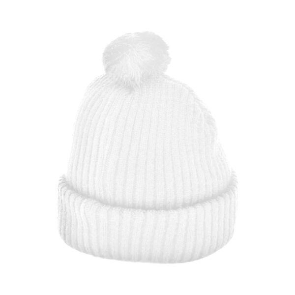 Witte mutsen met pompon borduren, mutsen met pompon borduren, mutsen pompon laten borduren, geborduurde mutsen met pompon