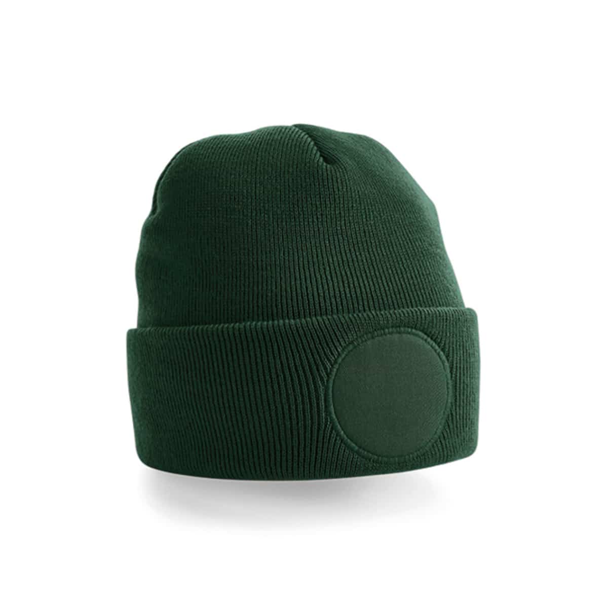 Groene mutsen met ronde patch bedrukken