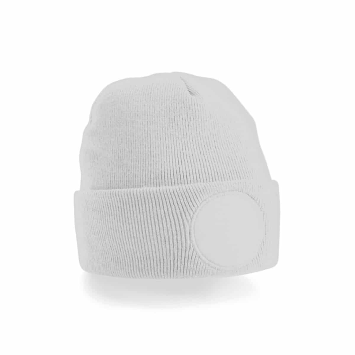 Witte mutsen met rond label bedrukken