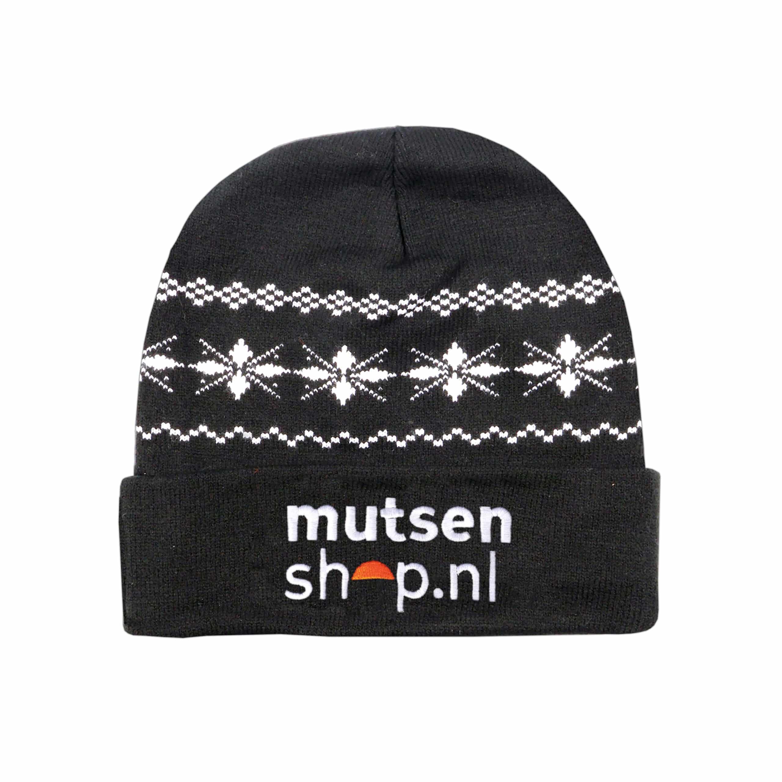 Unieke-zwarte-mutsen-borduren,-mutsen-borduren-met-wintermotief,-mutsen-borduren-met-motiefje